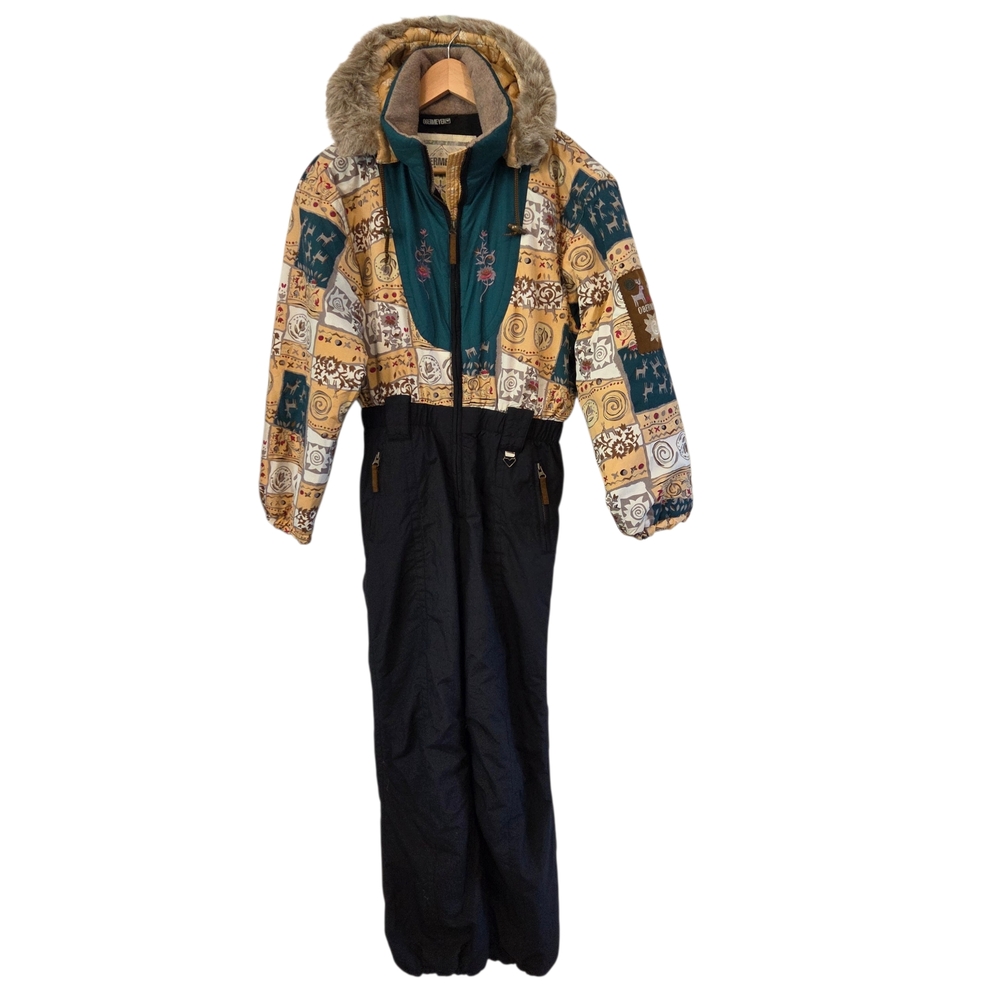 Vintage Obermeyer Girls 16 Ski Suit Snowsuit One Piece Faux Fur 80s 90s Retro